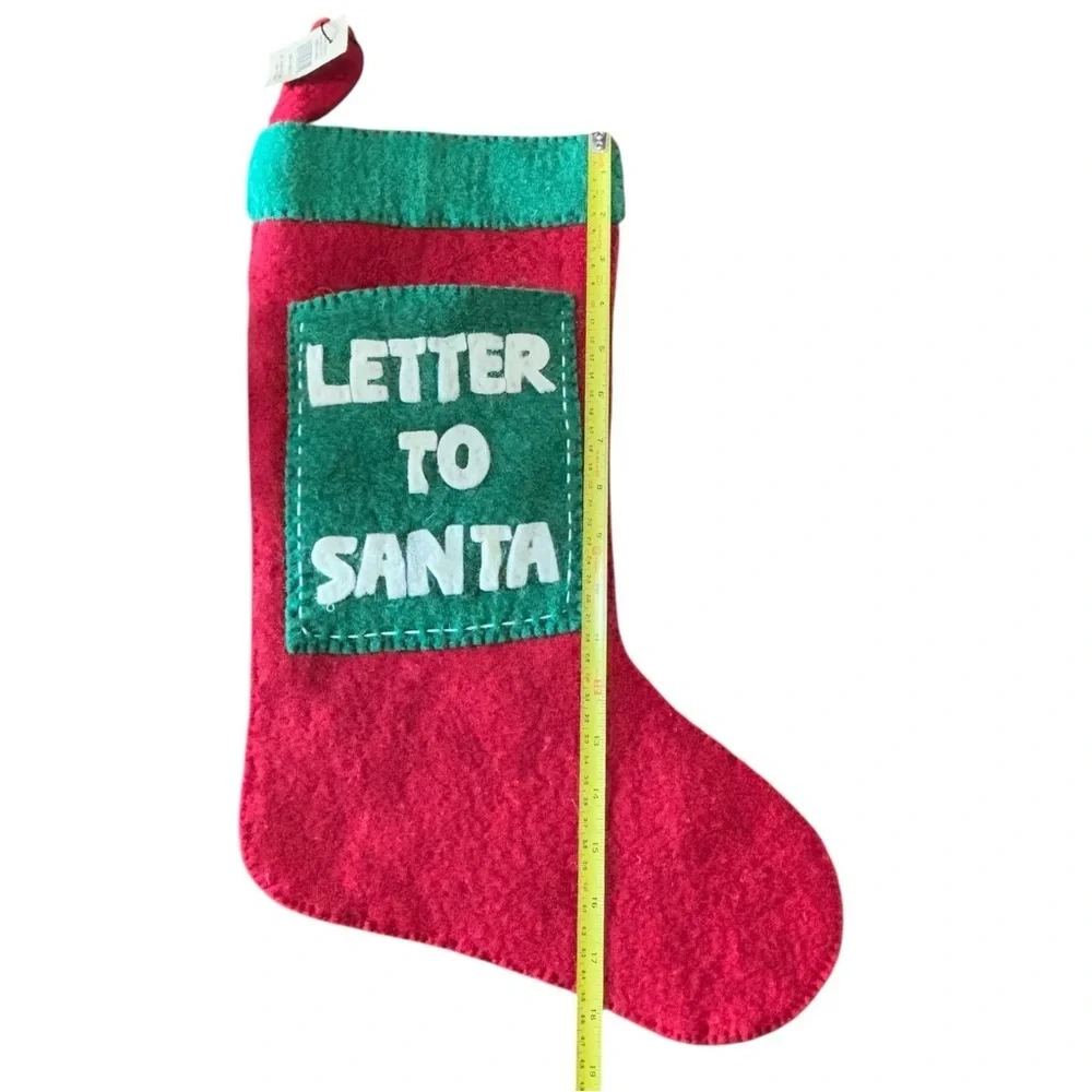 WOOL CHRISTMAS STOCKING LETTER TO SANTA Pocket Felt 19” red green - Picture 9 of 11